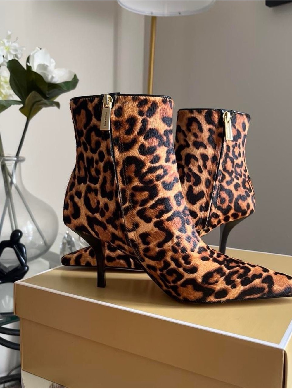 Michael Kors Leopard Print Pointed Toe Stiletto Ankle Boots - Brown